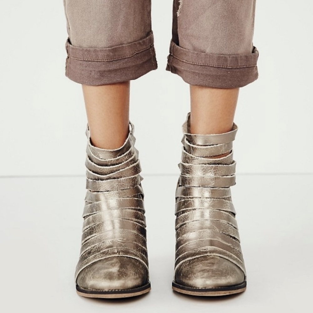 Free People Hybrid Strappy Bootie Metallic Silver Women's 7.5 - Picture 12 of 13